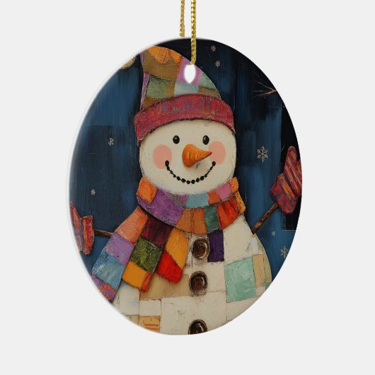 Kleurrijke Patchwork Snowman Kerstversiering Keramisch Ornament (Rechts)