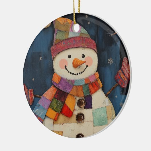 Kleurrijke Patchwork Snowman Kerstversiering Keramisch Ornament (Links)