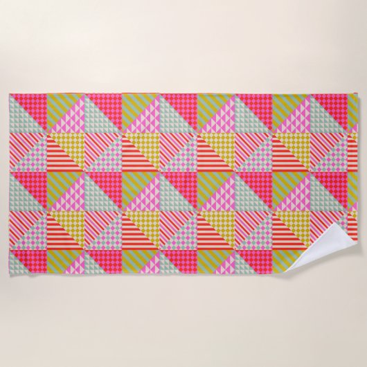 Kleurrijke Patchwork Strandhanddoek | Zomer & Vaka Strandlaken (Voorkant)