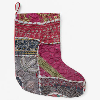 Kleurrijke Patchwork Tapijt Closeup Detail Kleine Kerstsok