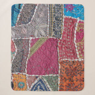 Kleurrijke Patchwork Tapijt Closeup Detail Sherpa Deken