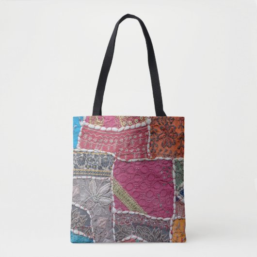 Kleurrijke Patchwork Tapijt Closeup Detail Tote Bag (Voorkant)