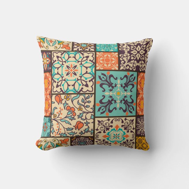 Kleurrijke Patchwork Tegel: Islamitische Majolica  Kussen (Voorkant)