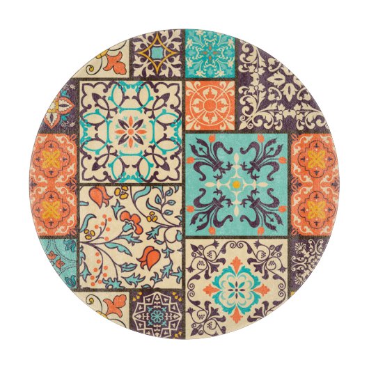 Kleurrijke Patchwork Tegel: Islamitische Majolica Snijplank (Voorkant)