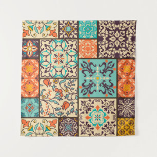 Kleurrijke Patchwork Tegel: Islamitische Majolica  Wandkleed