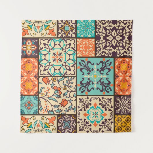 Kleurrijke Patchwork Tegel: Islamitische Majolica Wandkleed (Voorkant)
