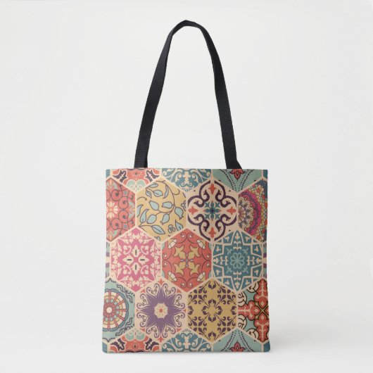 Kleurrijke Patchwork Tegel Islamitische Motieven Tote Bag (Voorkant)