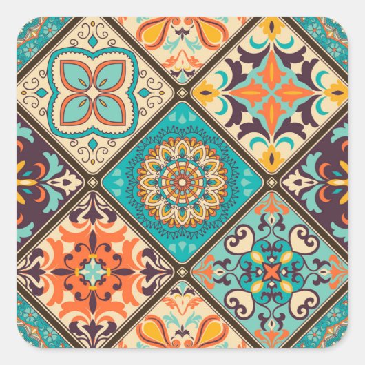 Kleurrijke patchwork tegel: Islamitische motieven. Vierkante Sticker (Voorkant)