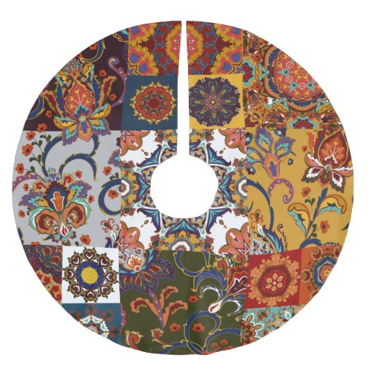 Kleurrijke Patchwork Tegel: Majolica Pottery Style Kerstboom Rok (Voorkant)
