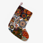 Kleurrijke Patchwork Tegel: Majolica Pottery Style Kleine Kerstsok (Voorkant (Hangend))