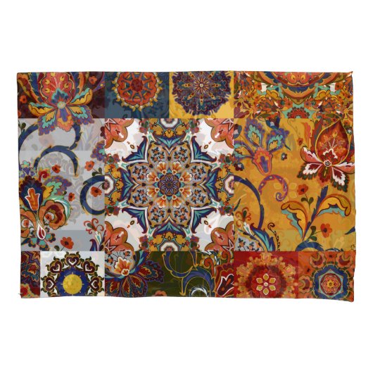 Kleurrijke Patchwork Tegel: Majolica Pottery Style Kussensloop (Voorkant)