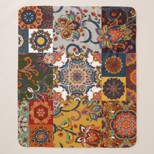 Kleurrijke Patchwork Tegel: Majolica Pottery Style Sherpa Deken