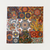 Kleurrijke Patchwork Tegel: Majolica Pottery Style Wandkleed (Voorkant)