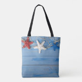 Kleurrijke patriottische zeester op hout met net tote bag (Achterkant)