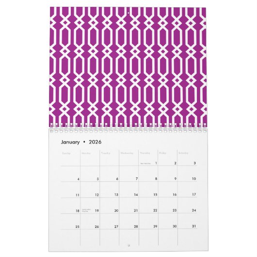 Kleurrijke patronen en funky Design Kalender (Jan 2026)