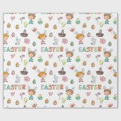 Kleurrijke Patroon Bunnies Eggs Kinder Pasen Cadeaupapier (Vlak)