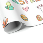 Kleurrijke Patroon Bunnies Eggs Kinder Pasen Cadeaupapier (Rol Hoek)