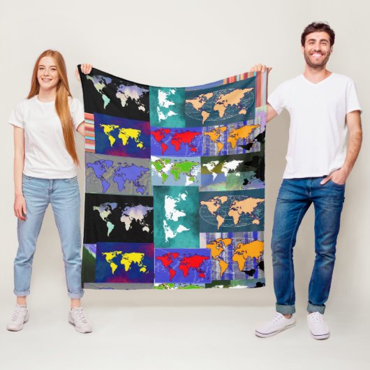 Kleurrijke Patroon Gemengde Wereldkaarten gestempe Fleece Deken (In situ)