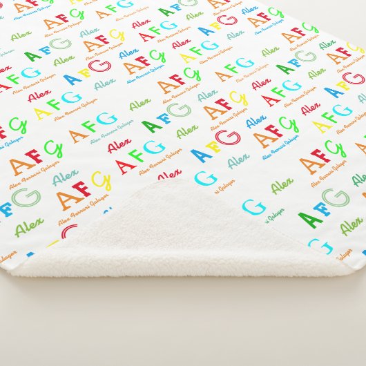 Kleurrijke Patroon van Naam Witte Sherpa Blanke Deken (3/4)