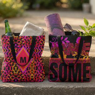 Kleurrijke patroontas met de tekst Awesome Tote Bag