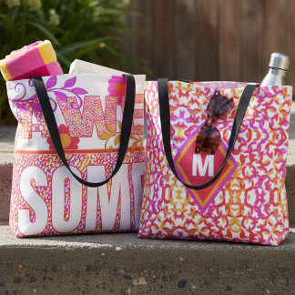 Kleurrijke patroontas met de tekst Awesome Tote Bag