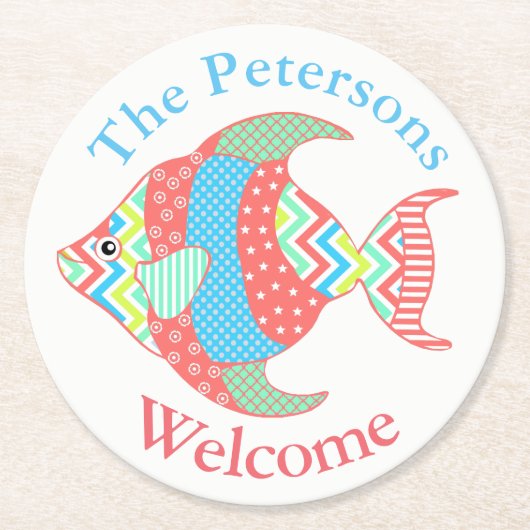 Kleurrijke Patterned Fish Custom Paper Onderzetter (Voorkant)