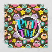 Kleurrijke Patterned Uilen en Bloemen Kaart (Voorkant / Achterkant)