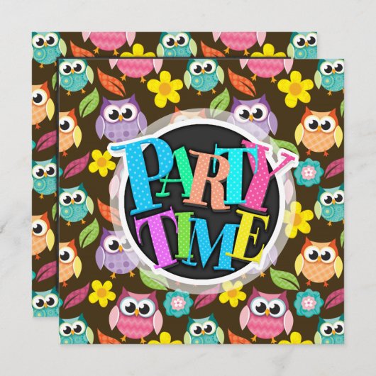 Kleurrijke Patterned Uilen en Bloemen Kaart (Voorkant / Achterkant)