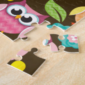 Kleurrijke Patterned Uilen en Bloemen Legpuzzel (Zijkant)