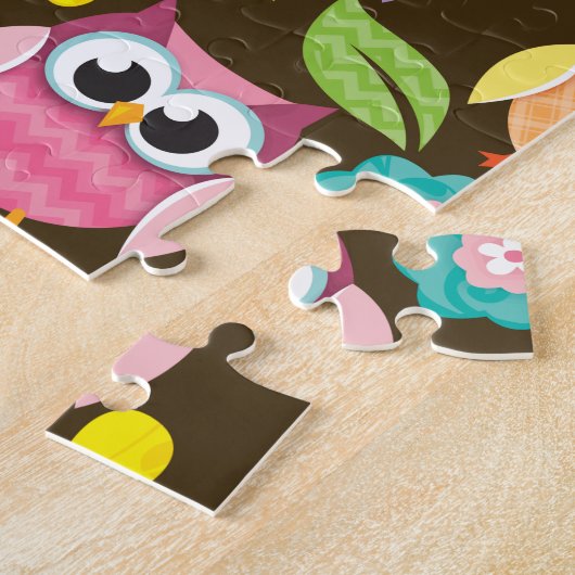 Kleurrijke Patterned Uilen en Bloemen Legpuzzel (Zijkant)