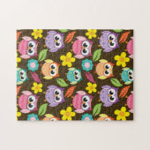 Kleurrijke Patterned Uilen en Bloemen Legpuzzel (Horizontaal)