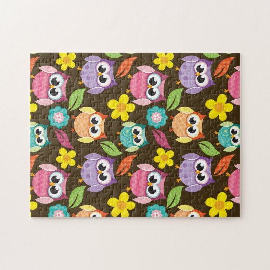 Kleurrijke Patterned Uilen en Bloemen Legpuzzel (Horizontaal)
