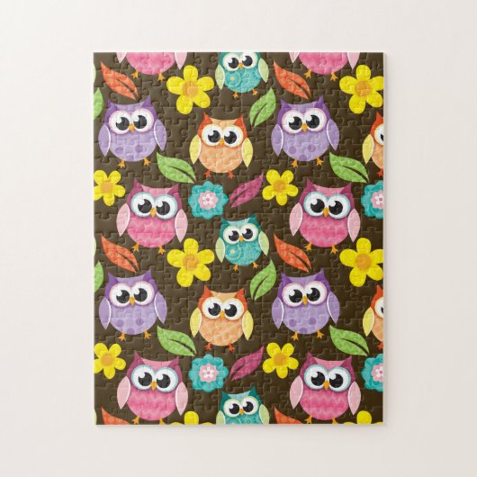 Kleurrijke Patterned Uilen en Bloemen Legpuzzel (Verticaal)