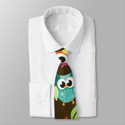 Kleurrijke Patterned Uilen en Bloemen Stropdas (Gebonden)