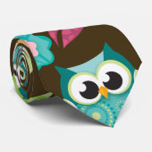 Kleurrijke Patterned Uilen en Bloemen Stropdas (Opgerold)