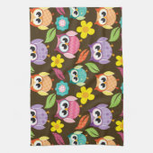 Kleurrijke Patterned Uilen en Bloemen Theedoek (Verticaal)