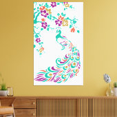 Kleurrijke pauw en kersenbloesems op maat canvas afdruk (Insitu (Woonkamer))