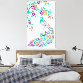 Kleurrijke pauw en kersenbloesems op maat canvas afdruk (Insitu (Slaapkamer))