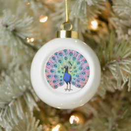 Kleurrijke Pauw Illustratie met Elegante Veer Keramische Bal Ornament