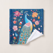 Kleurrijke pauw met blauwe groene Oranje veren Bad Handdoek (Wasdoekje)