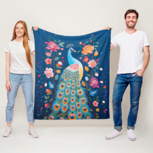 Kleurrijke pauw met blauwe groene Oranje veren Fleece Deken