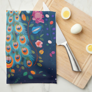 Kleurrijke pauw met blauwe groene Oranje veren Theedoek