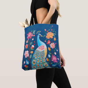 Kleurrijke pauw met blauwe groene Oranje veren Tote Bag