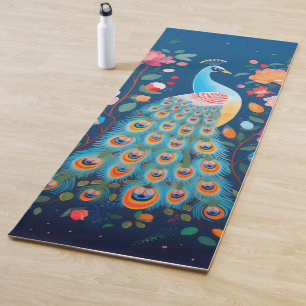 Kleurrijke pauw met blauwe groene Oranje veren Yogamat