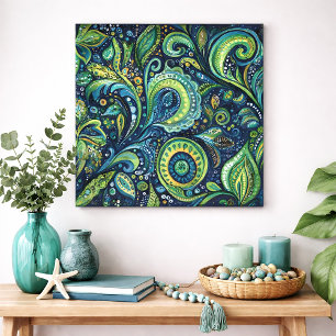 Kleurrijke Pauw Paisley Waterverf Muurkunst Poster