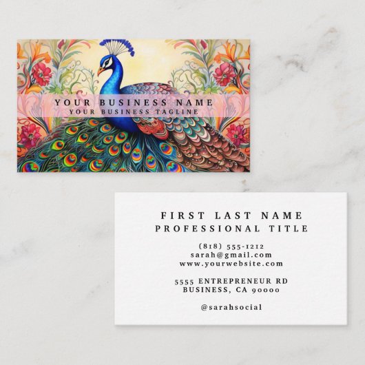 Kleurrijke Pauw Visitekaartjes (Voorkant / Achterkant)
