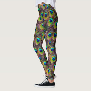 Kleurrijke pauwenveren blauw en groen leggings