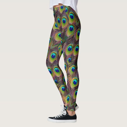Kleurrijke pauwenveren blauw en groen leggings (Links)