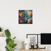 Kleurrijke Pauwenveren en Bloemen Poster (Thuiskantoor)