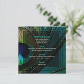 Kleurrijke Pauwveer Foto Boho Chic Bruiloft Menu (Staand voorkant)